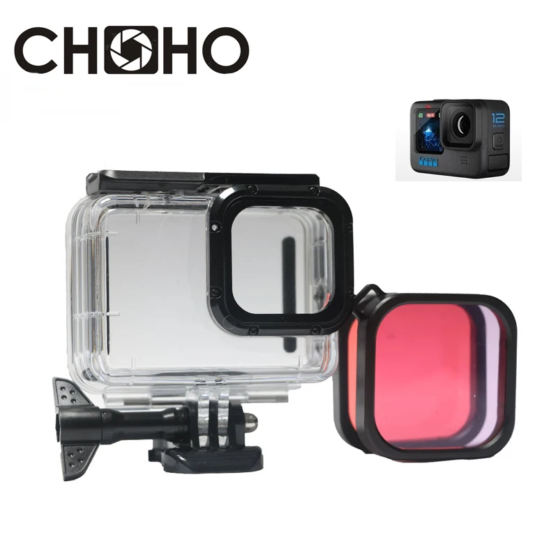 

For Gopro 12 Accessories Waterproof Housing Diving Case 45M Protectior Red Pink Original Case Filter For Go pro Hero 9 10 11