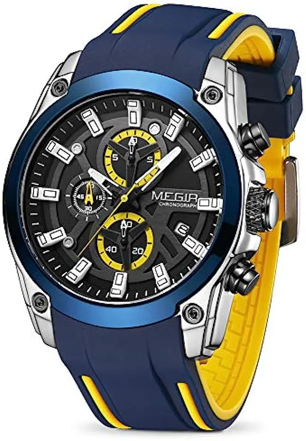 

MEGIR Men's Analogue Sport Chronograph Luminous Quartz Watch with Fashion Silicone Strap Мужские кварцевые часы