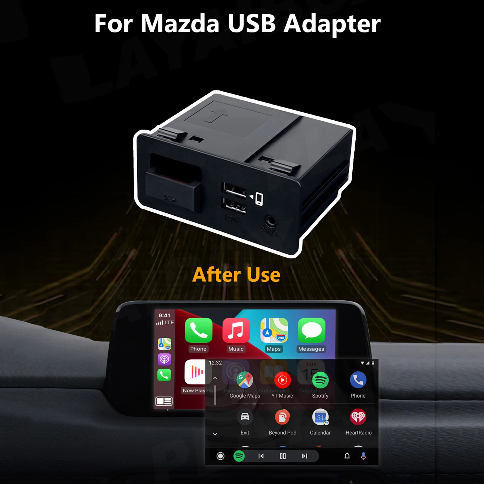 

CarPlay USB Adapter Hub Apple CarPlay Android Auto for Retrofit OEM Mazda CX3 CX4 CX5 CX8 CX9 MX5, For Mazda 2 3 6 TK78-66-9U0C