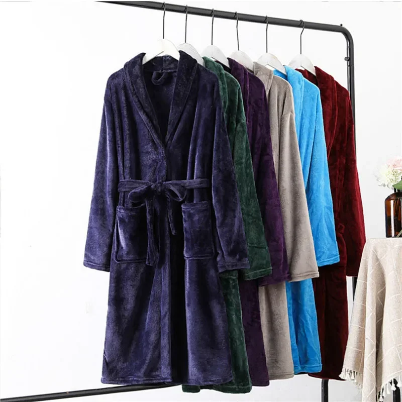 

Теплое осенне-зимнее флисовое Ночное платье для пары, мужской фланелевый Халат, утепленная женская одежда для сна, бархатное кимоно, Халат