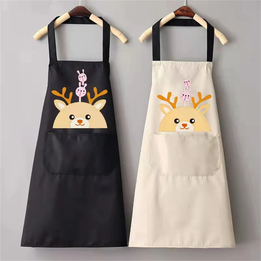 

Hand Towel Apron Waterproof Stain Home Kitchen Cooking Waist Korean Creative Cute Bear Deer Hanging Neck Towel Apron Oversleeve