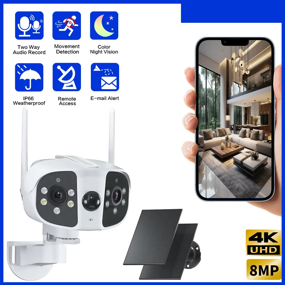 

4K8MP PTZ wireless security camera automatically tracks wireless closed-circuit TV dual-lens dual-screen surveillance camera