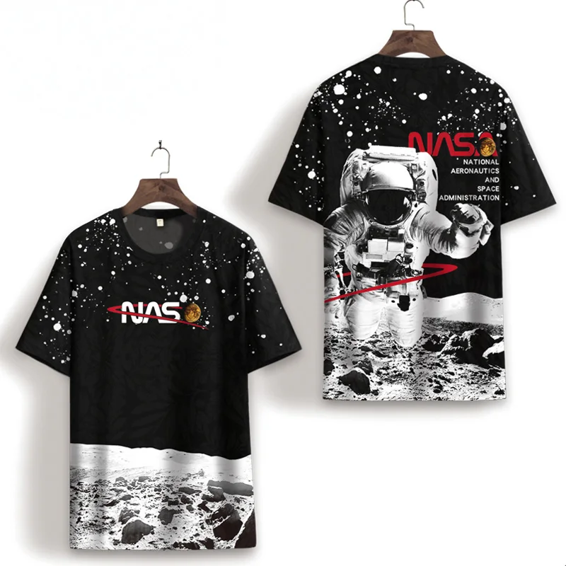 

New Summer Astronaut Print Short-Sleeved T-Shirt Thin Tide Brand 2022 Men's Round Neck Slim Casual All-Match Ice Silk Top XS-7XL