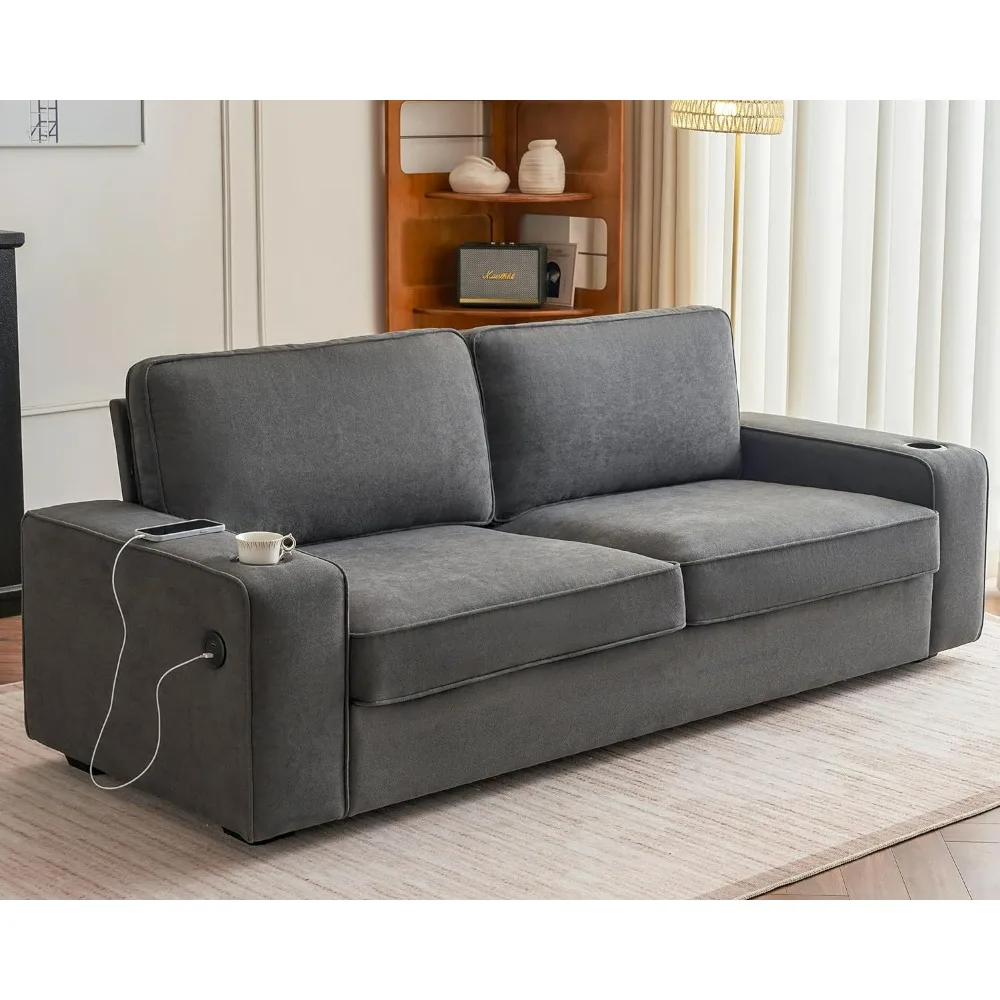 Modern Sofas for Living Room,89 inch Couch, 3-Seater Deep Seat Sofa with USB Charging Ports & Cup Holders,Charcoal Grey Chenille
Modern Sofas for Living Room,89 inch Couch, 3-Seater Deep Seat Sofa with USB Charging Ports & Cup Holders,Charcoal Grey Chenille