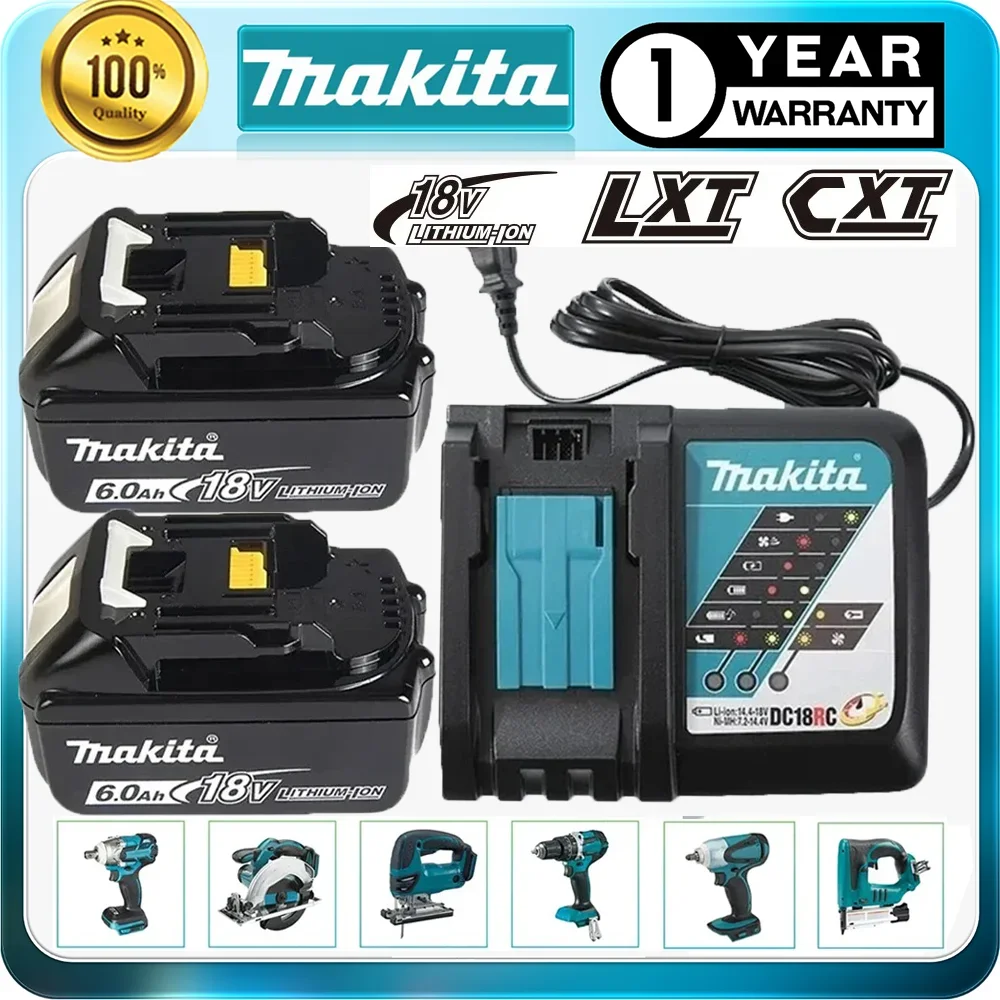 

NEW Makita 18V 6000mAh Rechargeable Power Tools Battery with LED Li-ion Replacement LXT BL1860B BL1860 BL1850+3A Charger
