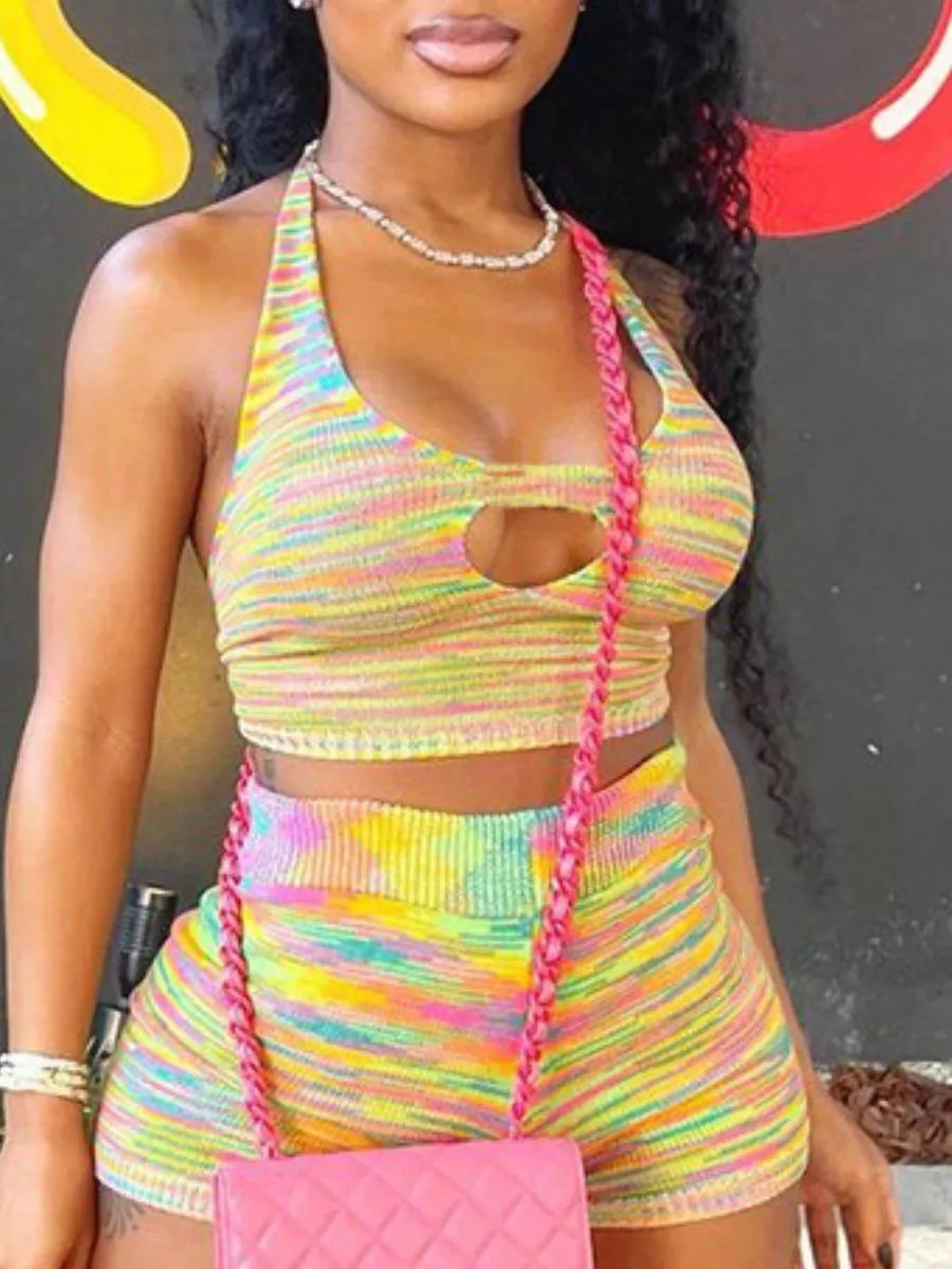 LW Sexy Tie Dye Cut Out Shorts Set Halter Front Cutout Backless Crop Top&Elastic Waist Matching Pants 2pcs Matching Suits
LW Sexy Tie Dye Cut Out Shorts Set Halter Front Cutout Backless Crop Top&Elastic Waist Matching Pants 2pcs Matching Suits