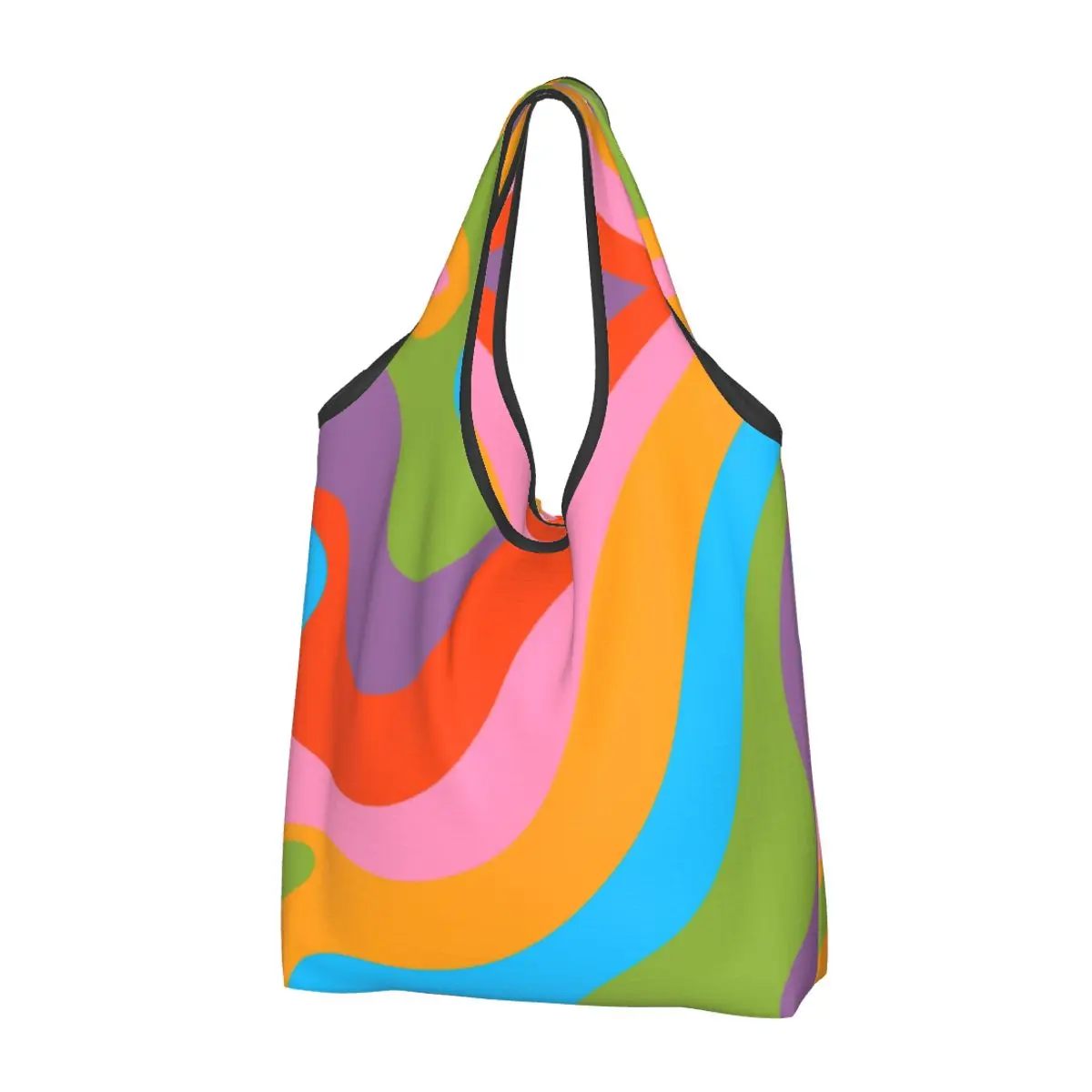 

Print Retro Rainbow Swirls Abstract Psychedelic Pattern Shopping Tote Bag Portable Shopper Shoulder Geometric Aesthetic Handbag