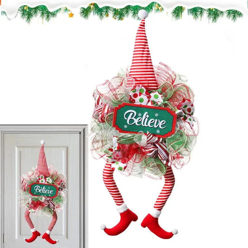 

Christmas Wreath For Front Door Elf Large 32in Wreath Decoration With Long Legs Christmas Ornament Pendant With Ribbon Outdoor