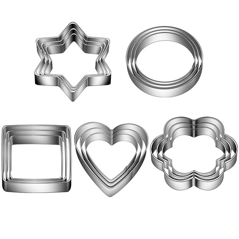 

Cookie Cutters Shapes Set 15Pcs Heart Square Flower Round Star Shape Cake Metal Baking Biscuit Halloween Christmas Fall Winter