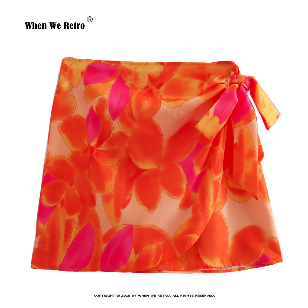 

Chic Women's Skirt Vintage Floral Print Bow Tied Sarong Faldas Mujer Side Zipper Wrap Mini Skirts Holiday Beach Jupe RS904