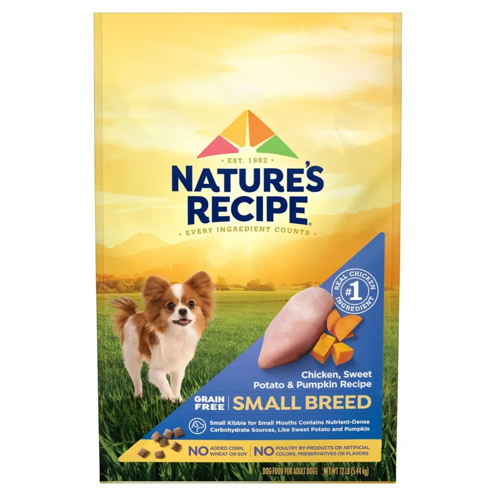 

Nature′s Recipe Dry Dog Food, Grain Free Small Breed Chicken, Sweet Potato & Pumpkin Recipe, 12 lb. Bag