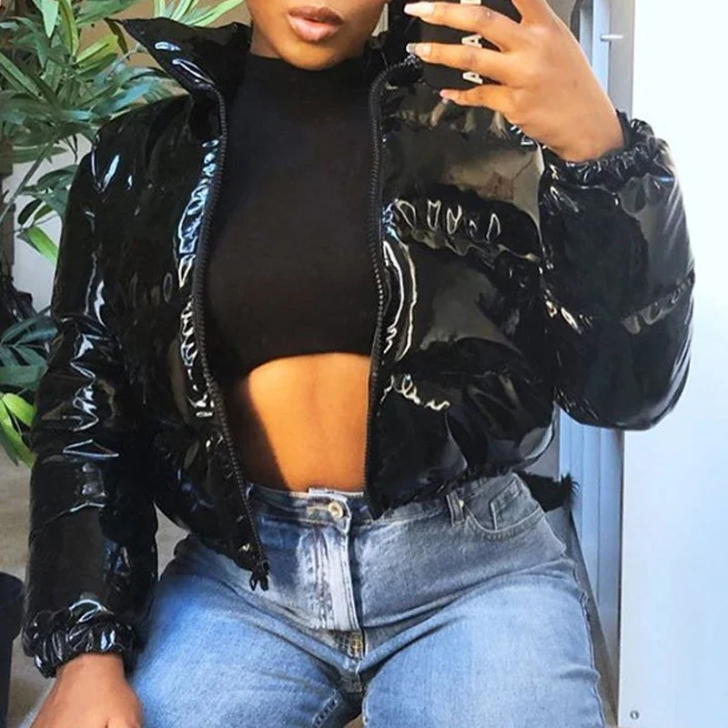 Faux PU Leather Y2K Bubble Puffer Winter Warm Jacket Women Coats Long Sleeve Outerwear Zipper Casual Slim Parkas 2021
Faux PU Leather Y2K Bubble Puffer Winter Warm Jacket Women Coats Long Sleeve Outerwear Zipper Casual Slim Parkas 2021