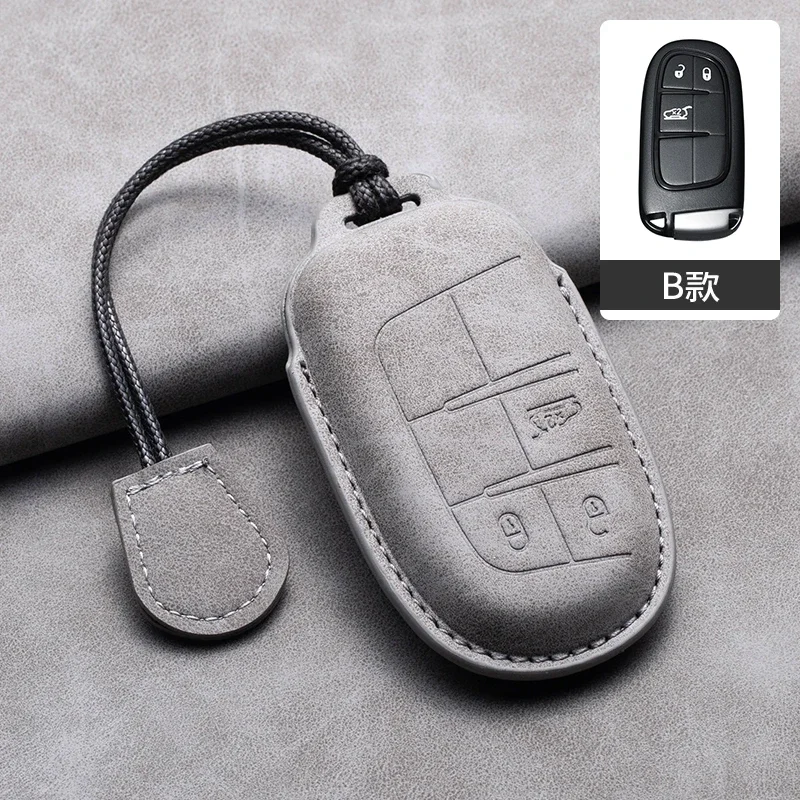 

Leather Car Key Case Cover Shell For Jeep Chrysler 200 300 Dodge charger Grand Cherokee Wrangler Compass Renegade For Fiat 500X