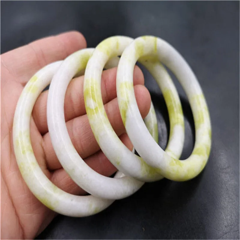 

Natural Lantian Jade Hand Carved Round Bar Bracelet Fashion Boutique Jewelry Women's Green and White Beauty Bracelet