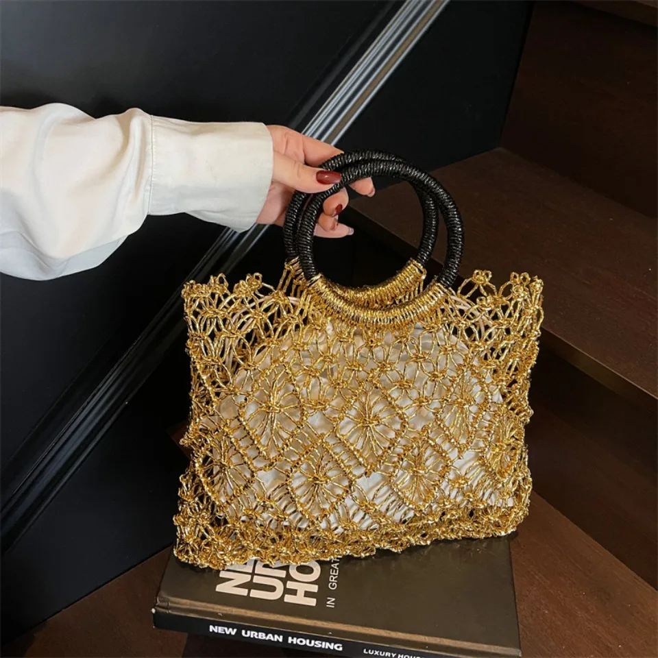 Luxury Woven Round Handle Bag - Designer Eco-Friendly Hollow-Out Handbag 4 Sddf0f99af741437194c04090781cd191G