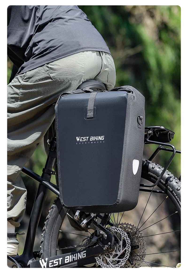WEST BIKING Waterproof Bicycle Rear Bag 25L Large Capacity Luggage Rack Side Bag Expandable Cycling Travel Bag Men Shoulder Bag WEST BIKING Waterproof Bicycle Rear Bag 25L Large Capacity Luggage Rack Side Bag Expandable Cycling Travel Bag Men Shoulder Bag