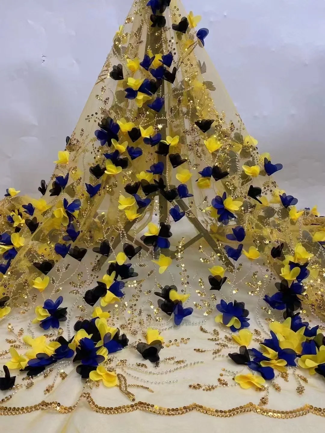 African 3D Floral Lace Fabric 2023 High Quality Yellow Embroidered French Tulle Luxury Sequins Beaded Wedding Bridal Lace
African 3D Floral Lace Fabric 2023 High Quality Yellow Embroidered French Tulle Luxury Sequins Beaded Wedding Bridal Lace