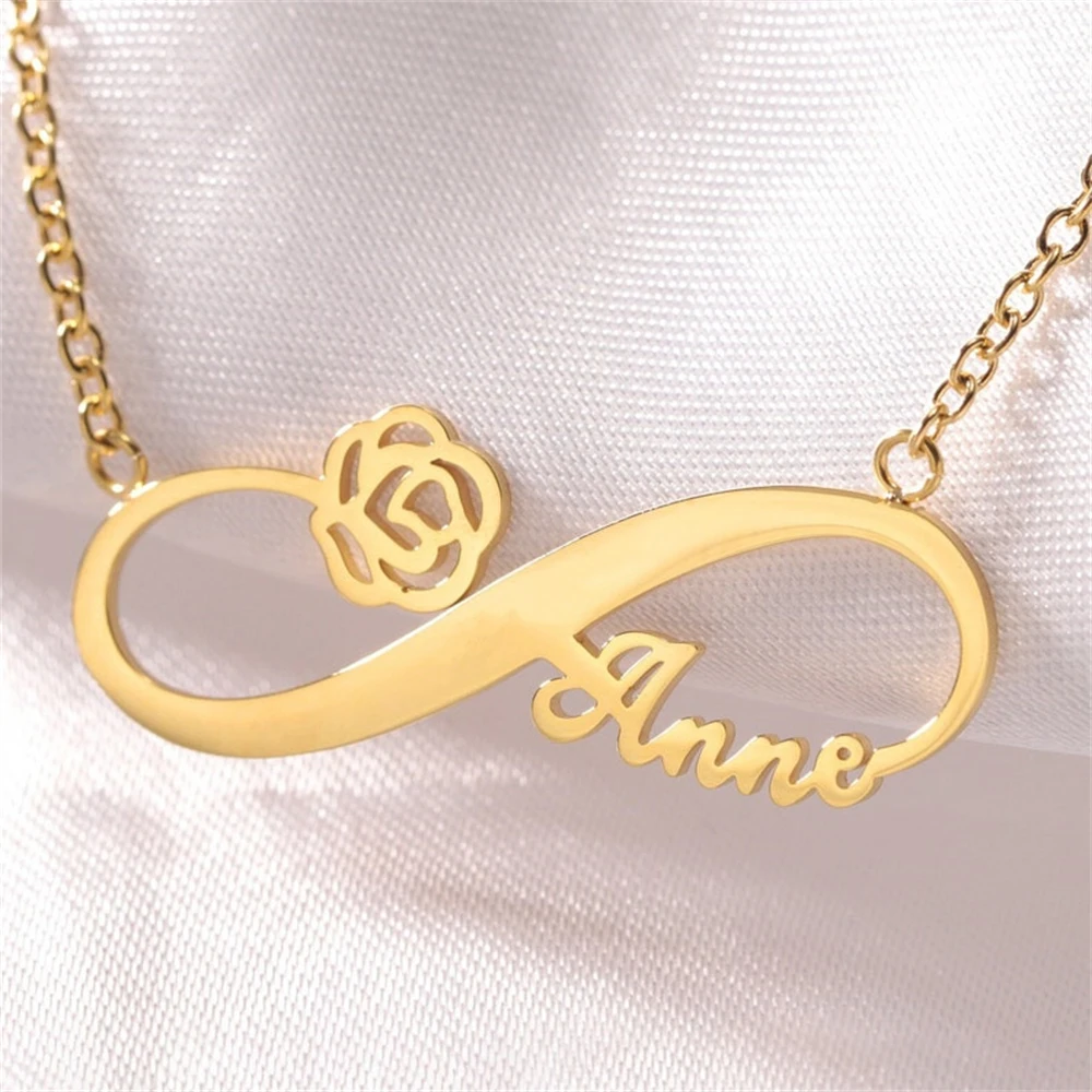 

Infinity Name Necklaces Custom Flower Love Personalized Jewelry Stainless Steel Clavicle Chain Wedding Choker Best Friends Gifts