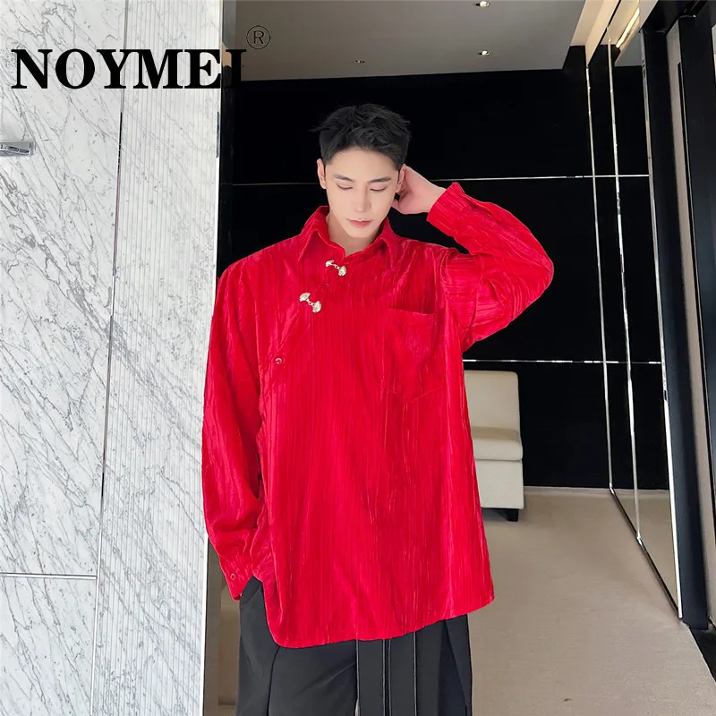 

NOYMEI Turn-down Collar 2024 Spring New China-Chic Style Lapel Metal Button Long Sleeve Shirt Fashionable Velvet Top WA701
