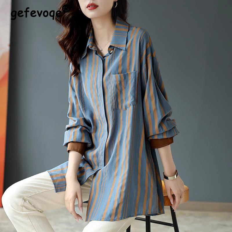 Spring Autumn Vintage Striped Print Loose Casual Cotton Shirt Ladies Long Sleeve Elegant All-match Blouse Femme Cardigans Top
Spring Autumn Vintage Striped Print Loose Casual Cotton Shirt Ladies Long Sleeve Elegant All-match Blouse Femme Cardigans Top