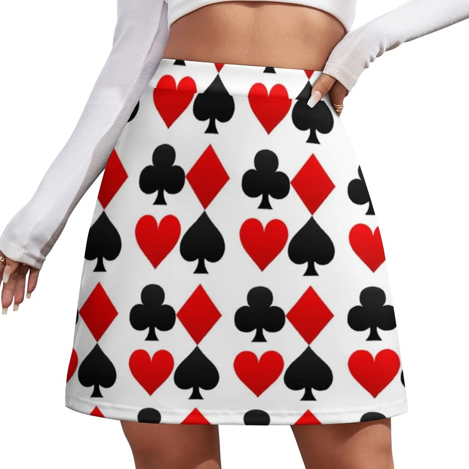 

Playing Poker Card Skirt Hearts Diamonds Clubs Spades Elegant Mini Skirts Summer High Waist Design Street Fashion Casual Skirt