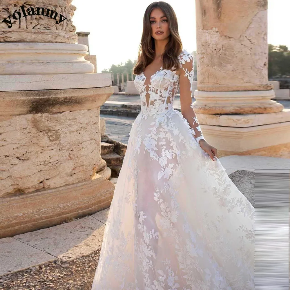 YOLANMY Delicate Wedding Dresses Scoop Long Sleeves Pleat A-Line Formal Appliques Bridal Gown Suknia slubna Customised For Women
YOLANMY Delicate Wedding Dresses Scoop Long Sleeves Pleat A-Line Formal Appliques Bridal Gown Suknia slubna Customised For Women