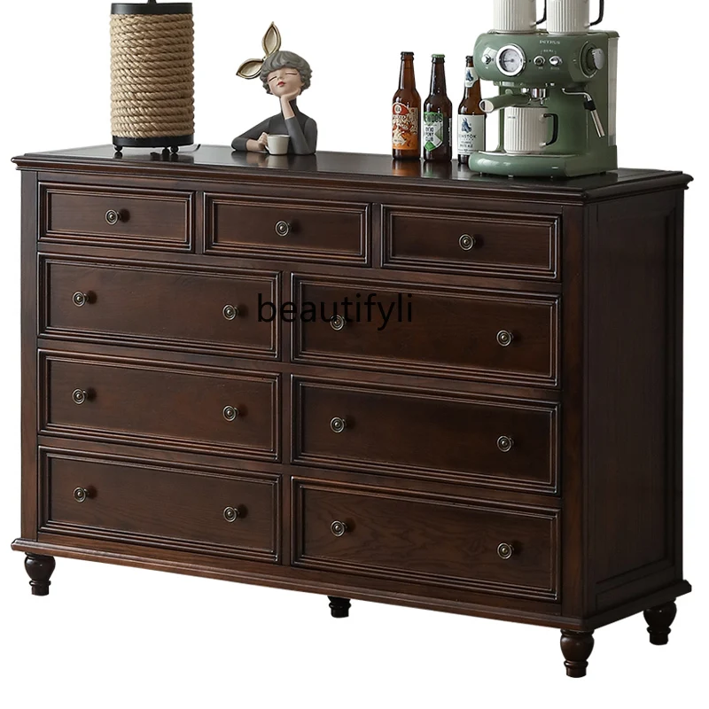 

American Chest of Drawers Solid Wood Locker Living Room Storage Bedroom Chest of Drawer Black Walnut Color Furniture