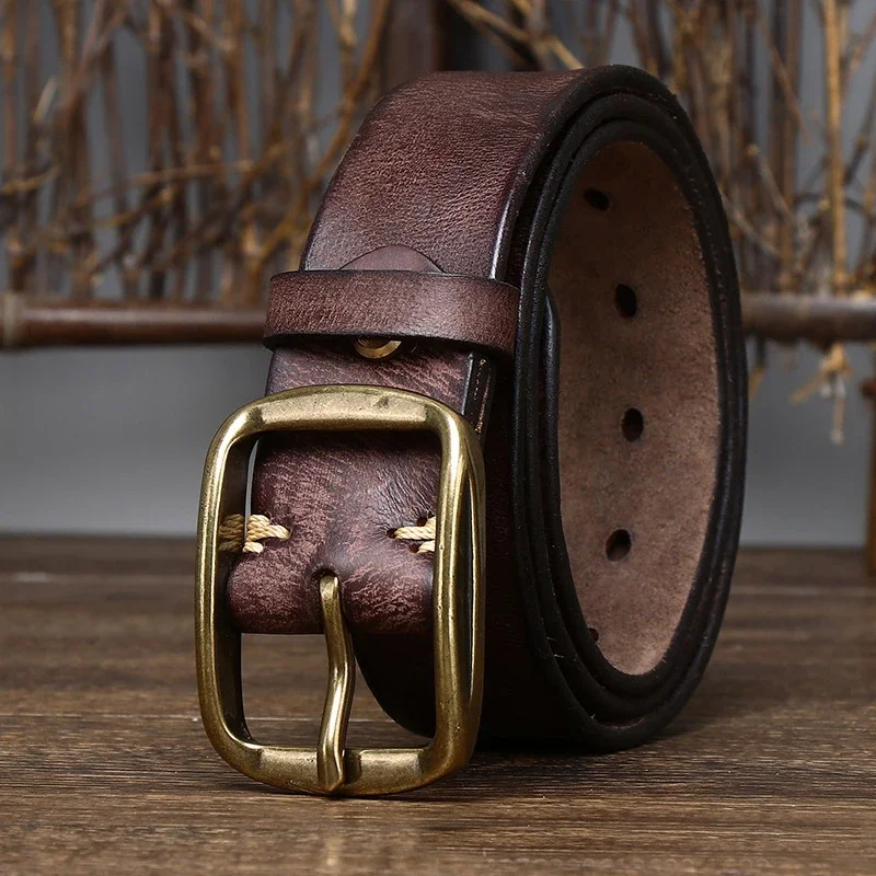 

New 3.8CM Thick Cowhide Copper Buckle Genuine Leather Casual Jeans Belt Men High Quality Retro 2024 Luxury Male Strap Cintos