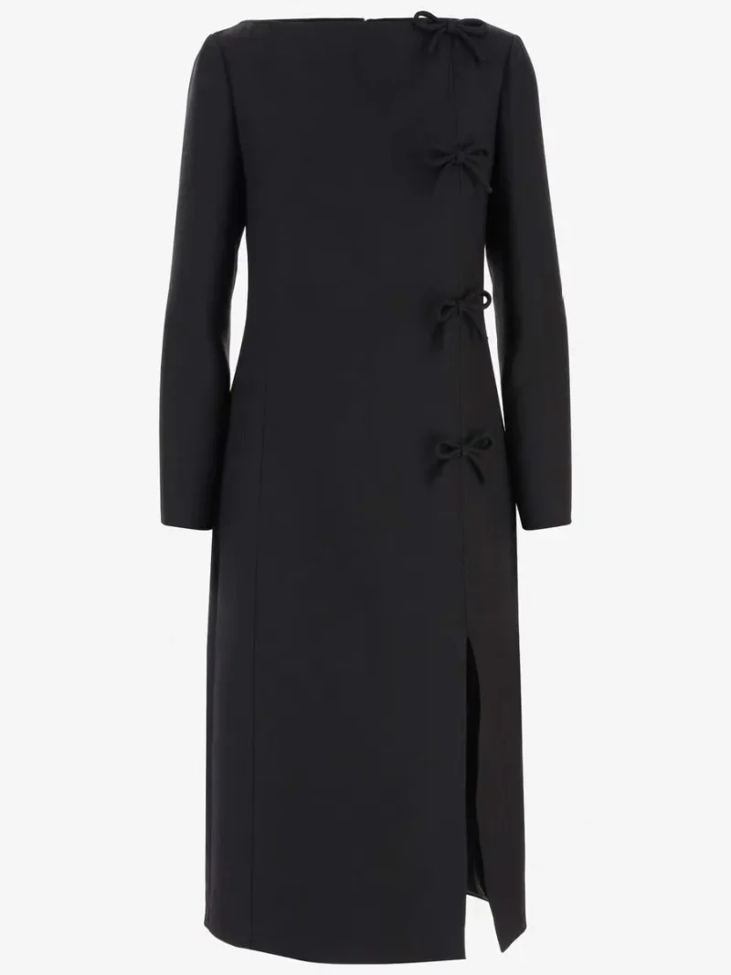 Женское платье-миди с длинным рукавом, Черное Осеннее платье с аппликацией и бантом, 2024
Женское платье-миди с длинным рукавом, Черное Осеннее платье с аппликацией и бантом, 2024