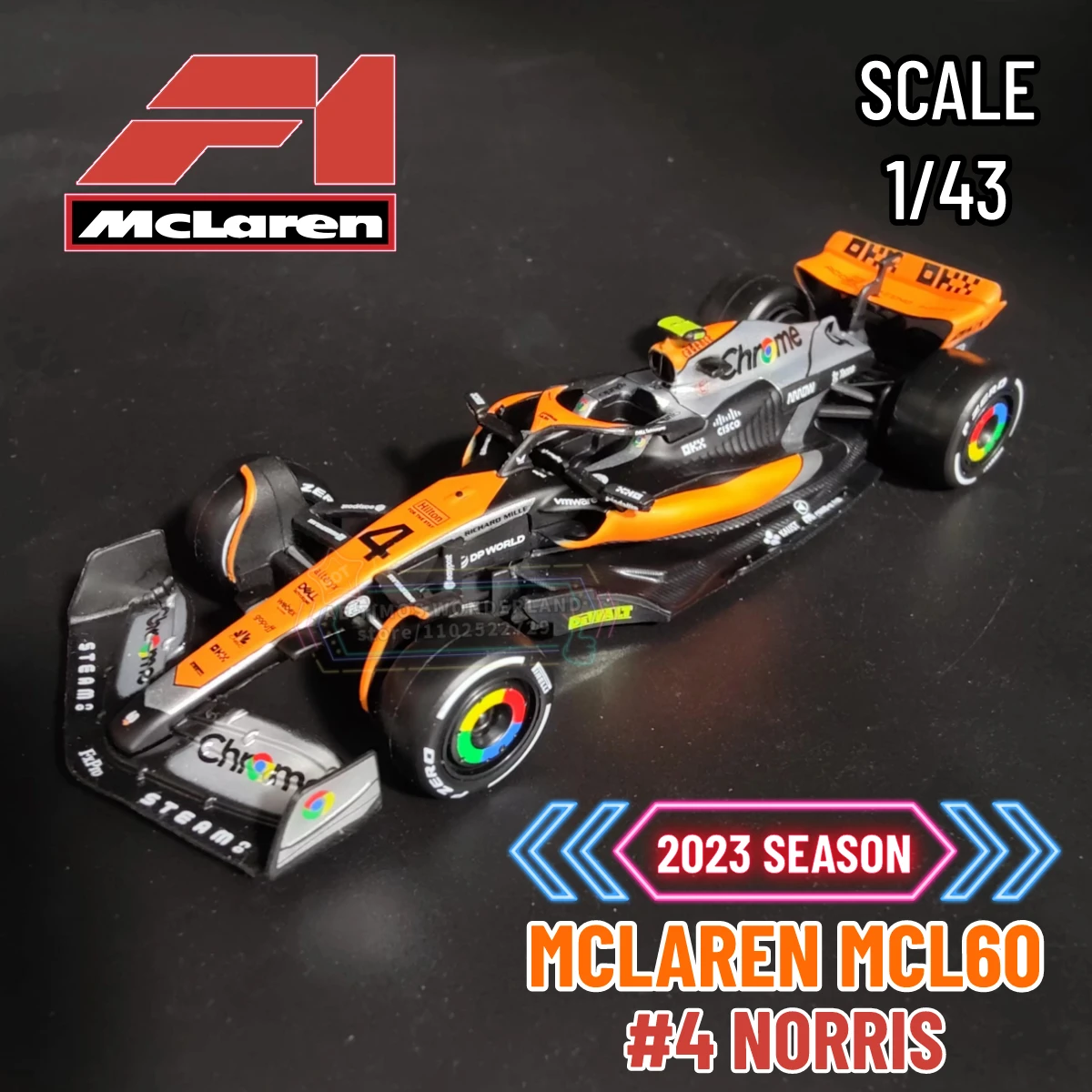 

Bburago F1 2023 Mclaren MCL60, 1:43 Scale Model Toy Car Replica Miniature, #4 Norris #81 Piastri Fan Collection