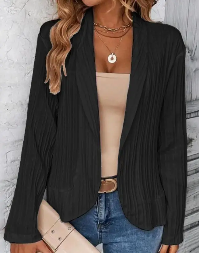 

Fashion Women Cardigan Elegant Long Sleeve Open Front Shawl Collar Outwear New 2023 Casual Textured Work Coat Streetwear