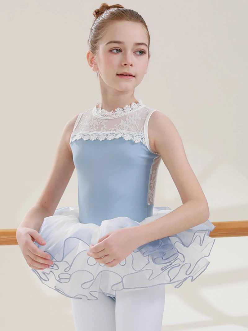 

Kids Girls Gymnastics Ballet Tutu Leotards Costume One Piece Dancewear Ruffles Leotard Ruched Mesh Cutout Back Bodysuit