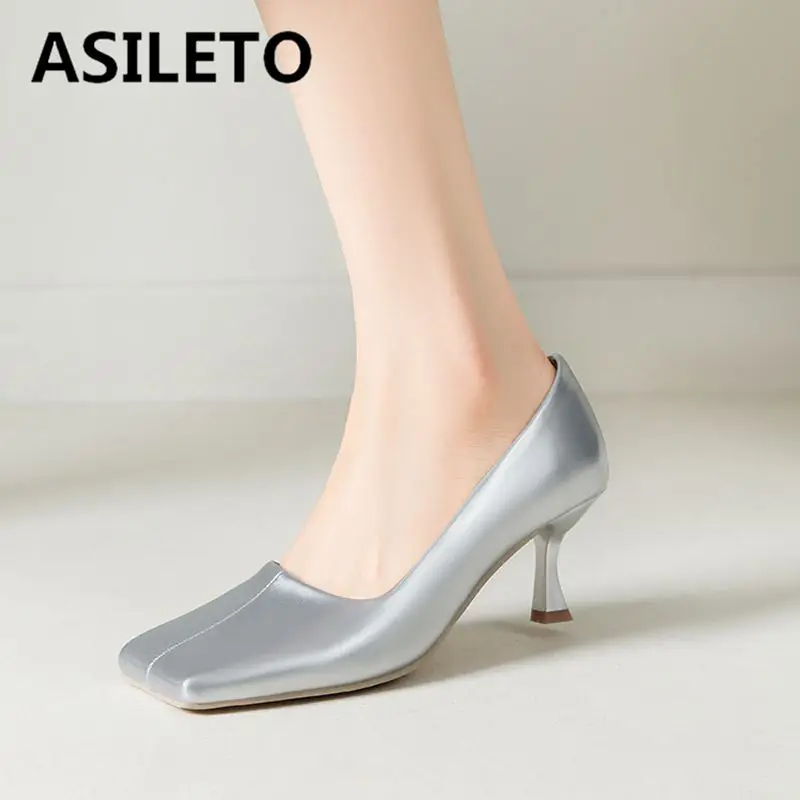 

ASILETO весенние модные женские туфли-лодочки 33 квадратный носок странный Каблук 6,5 см слипоны элегантные женские свидания свадебные туфли большой размер 44 45