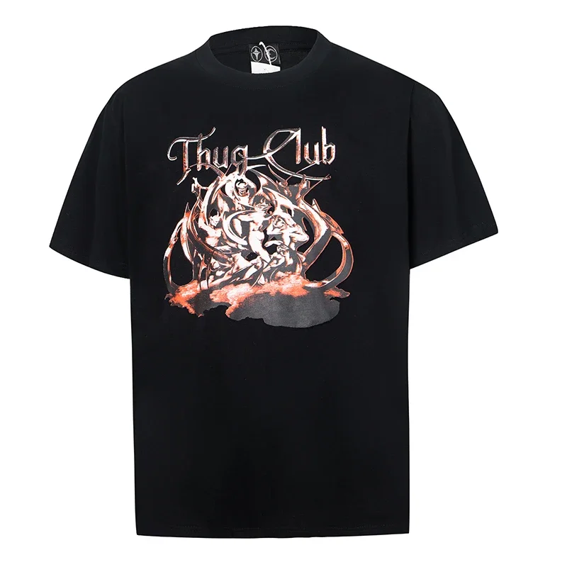 

Новинка, мужские футболки с изображением хулиганского клуба, из ПУ кожи, дьявола, монстра, футболка в стиле хип-хоп, уличные хлопковые футболки для скейтборда, футболка Kenye # U28