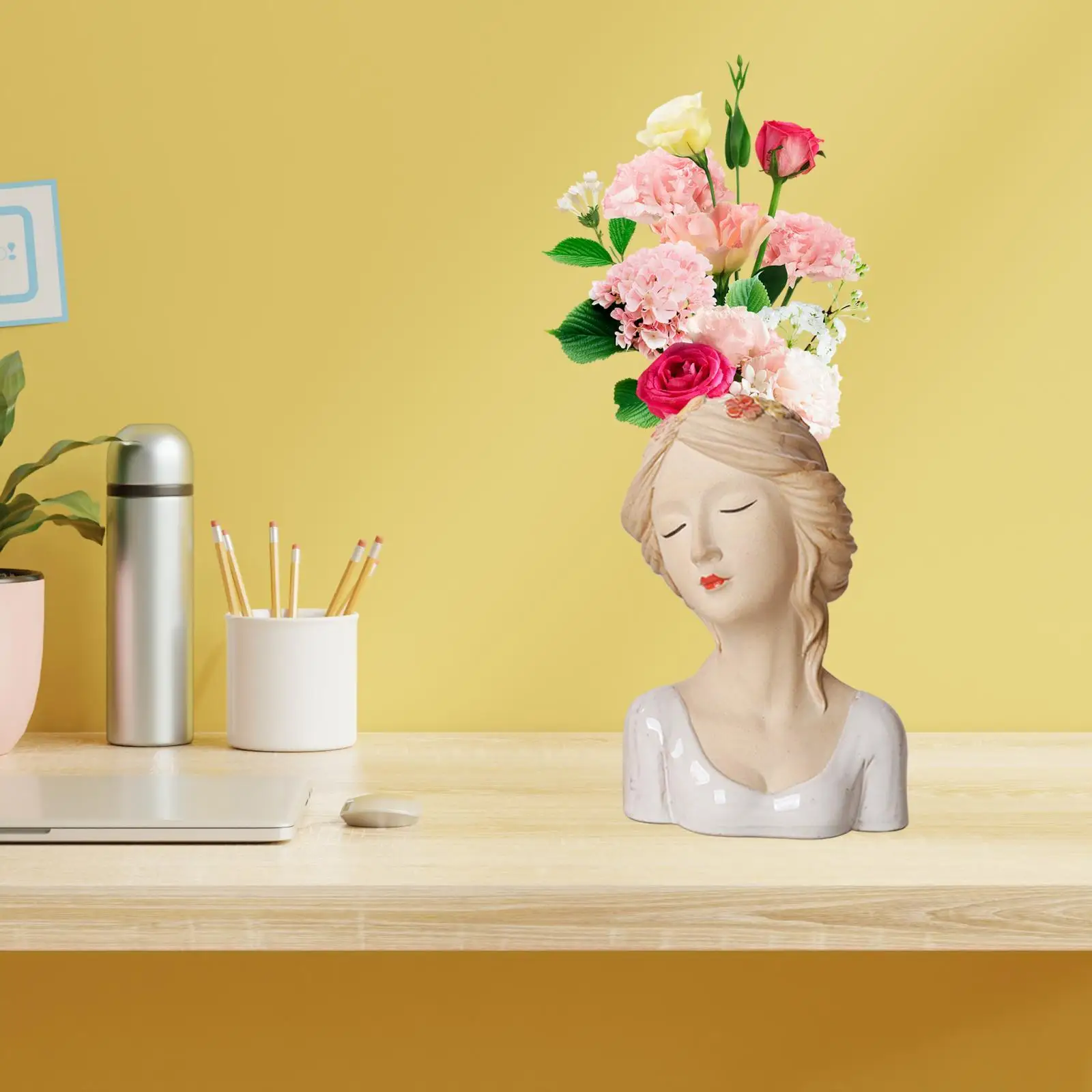 

Girl Head Planter Cartoon Creative Figurine Gifts Ornament Decorative Vase for Office Bookshelf Desktop Home Decoration Bedroom