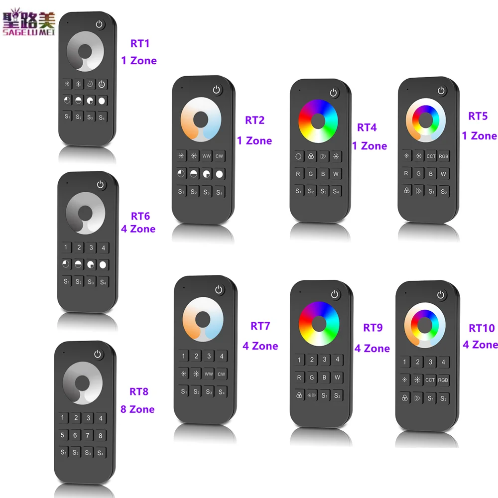 

RT1/6/8 RT2/7 RT4/9 RT5/10 Touch Wheel RF Remote Control Dimmer for 5050 3528 Single Color CCT RGB/RGBW RGB+CCT Led Strip Light