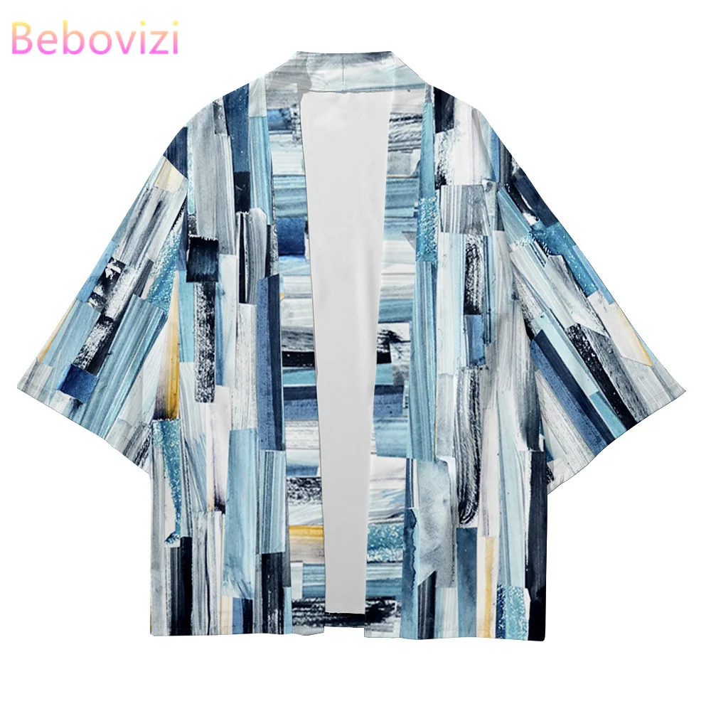 

Plus Size XXS-6XL Striped Geometry Fashion Street Beach Japanese Kimono Robe Cardigan Men Shirts Yukata Haori Women's Clothing