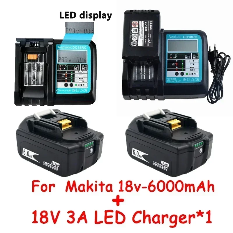 

NEW 18V6Ah Battery 6000mah Li-Ion Battery Replacement Power Battery for MAKITA BL1880 BL1860 BL1830battery+3A Charger