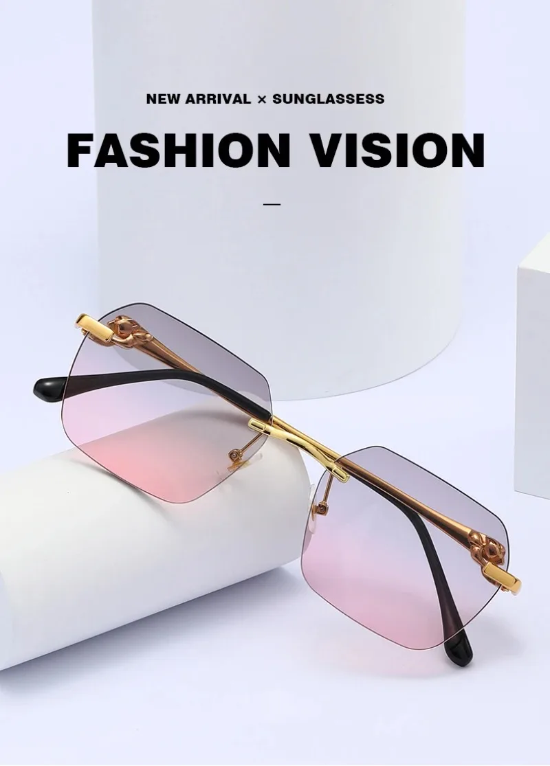 

Солнцезащитные очки без оправы для мужчин и женщин, Модные Винтажные многоугольные солнечные очки с леопардовыми дужками в стиле ретро