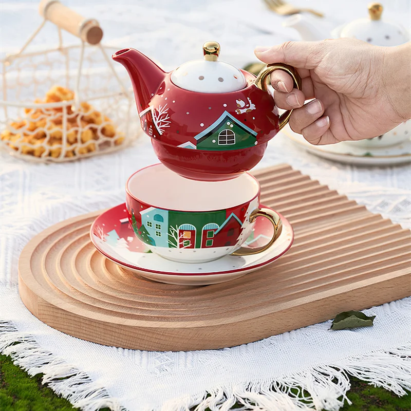 

Western Christmas Party Coffee Tea Set 1 Person Cup and Saucer Ceramic Teaware Sets Porcelain Coffee Cup Home Bar Drinkware