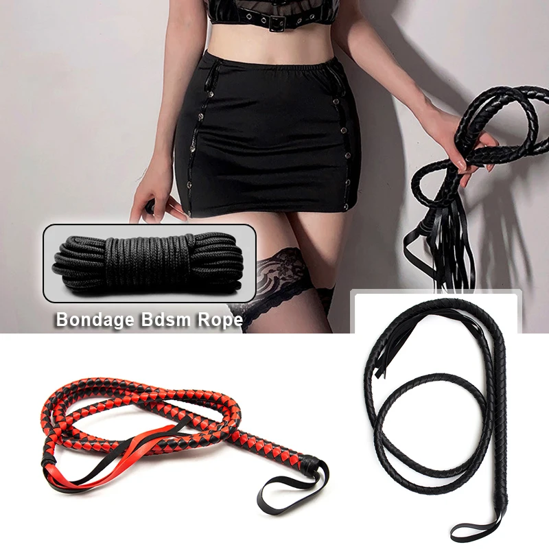 

Adult Femdom Bondage Gear Leather Whip Fetish Open Mouth Gag Exotic Accessorie Slave Tying Cotton Rope Restraint Sexitoy For Two