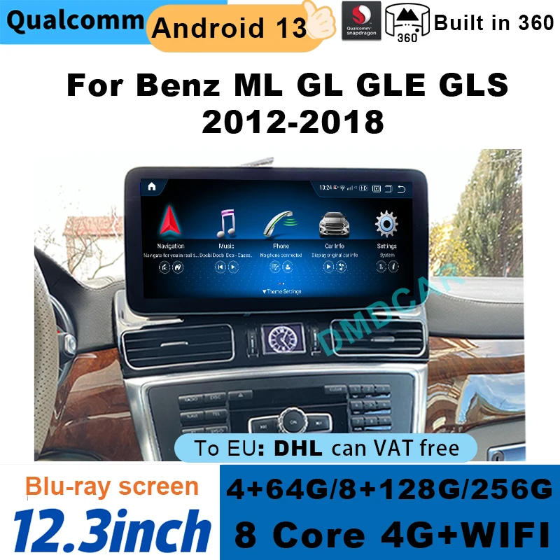 

Автомобильный мультимедийный плеер 12,3 дюйма, Snapdragon, Android 13, GPS-навигация для Mercedes Benz ML GL GLE GLS W166 2012-2018, Carplay DSP