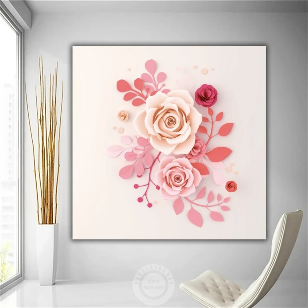 

Pink Rose Wall Art Poster Flowers Canvas Painting Prints Vivid Colours Floral Wall Art Picture For Living Room Home Decoration