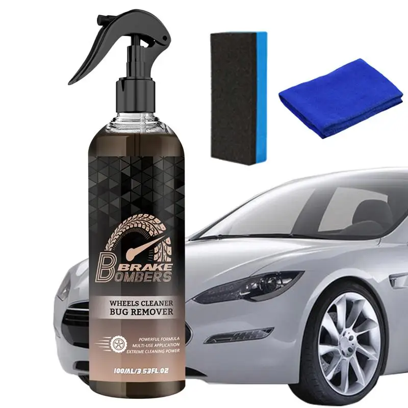 

Car Wheel Cleaner Spray Brake Dust Remover Car Detailing Spray 3.53fl.oz Automotive Wheel Cleaning Spray with Sponge and Cloth