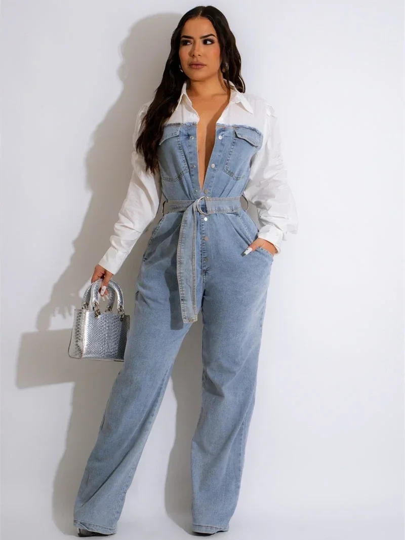 INS Denim Patchwork Shirt Jumpsuits for Women Autumn Y2K Clothes Full Sleeve With Belt Jean Rompers Playsuits One Piece Overalls
INS Denim Patchwork Shirt Jumpsuits for Women Autumn Y2K Clothes Full Sleeve With Belt Jean Rompers Playsuits One Piece Overalls