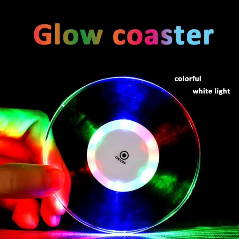 

Ultra-thin Ambient Light Coasters Bar Counter Led Luminous Coaster Crystal Non-slip Cup Holder Mat Kitchen Tools And Gadgets