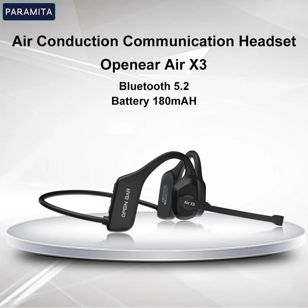 

PARAMITA X3 Handsfree Bluetooth Air Bone Conduction Earphones With Noise Cancelling Boom Microphone Business Open Ear Headphones