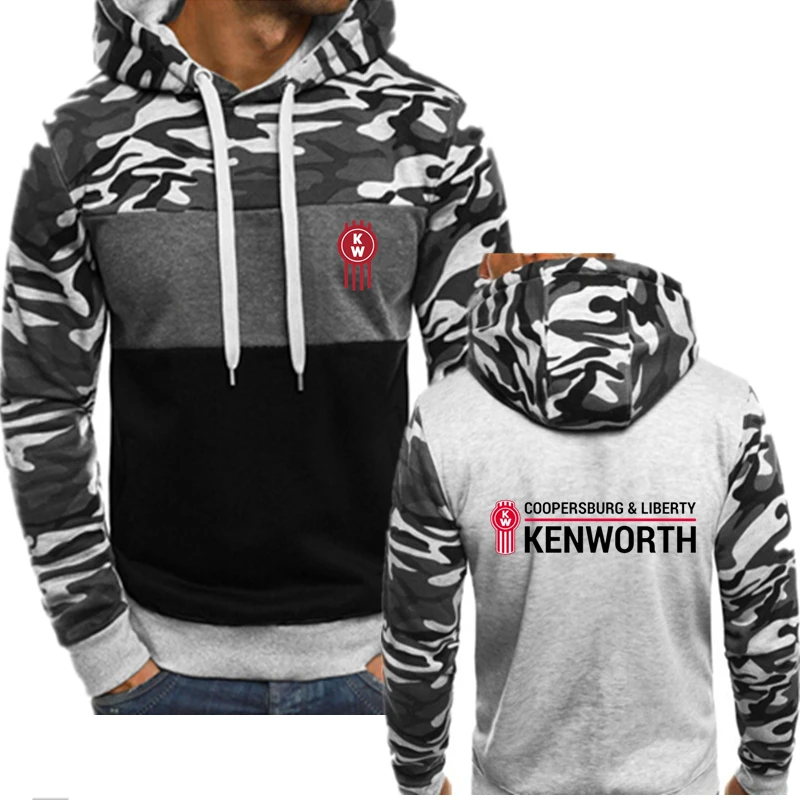 

Spring Autumn New Kenworth Logo Print Custom Made Spliced Camouflage Men Pullover Hoodie Casual Trend Warm Hooded Man Sportswear