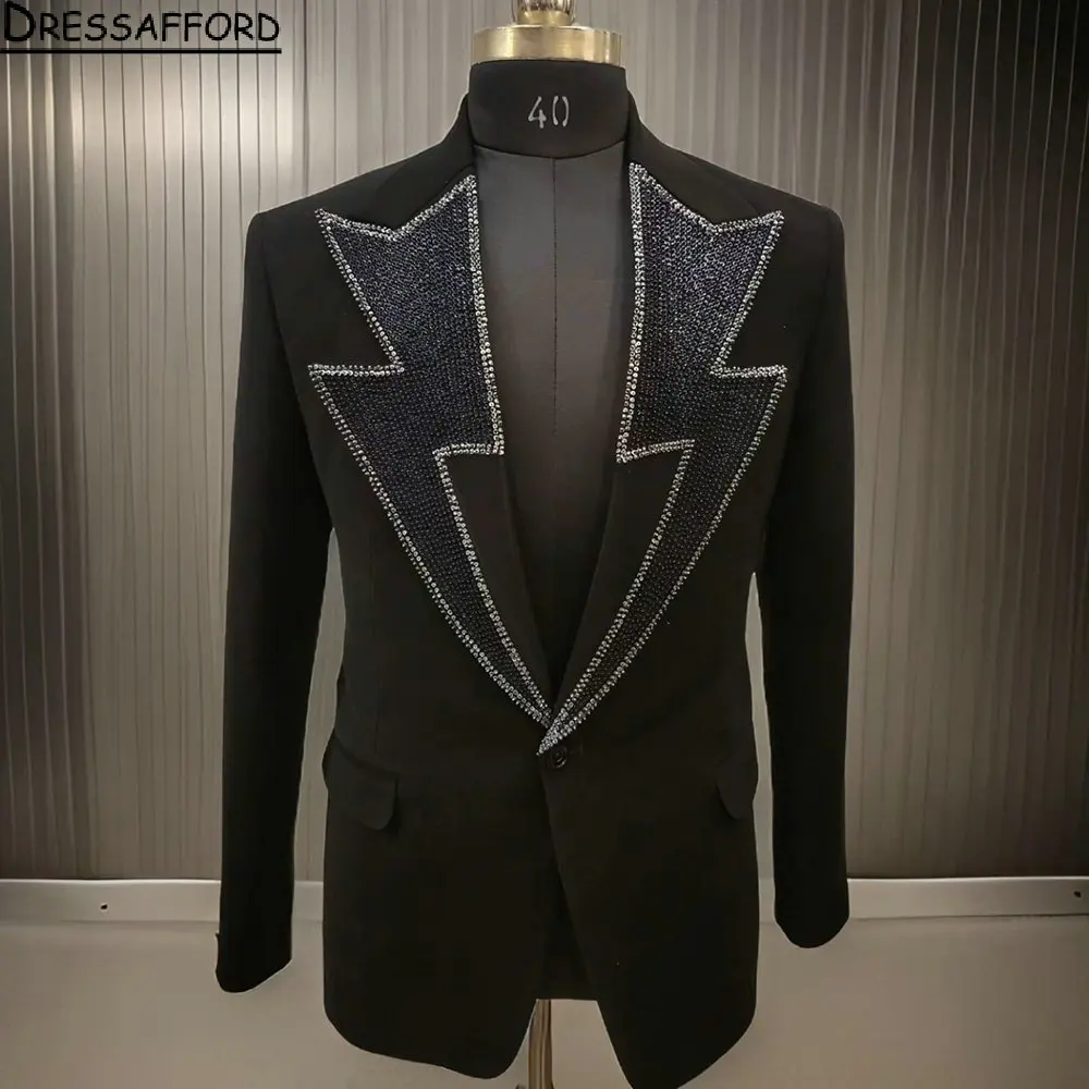 

Black Men Suits Pearls Beading Groom Wedding Tuxedos 2 Pieces Sets Dinner Prom Blazers Terno Masculino Completo