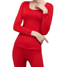 Seamless Fleece Thermal Underwear Womens 2PCS Pajama Set Skin/Light Pink/Red/Dark Purple/Light Purple/Black S 3XL